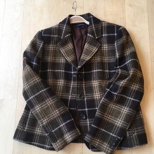 Classic Wool Blend Plaid Blazer Coat 12 Petite